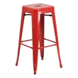 Bowery Hill Metal Bar Stool Chair in Red With Square Seat & Footrest