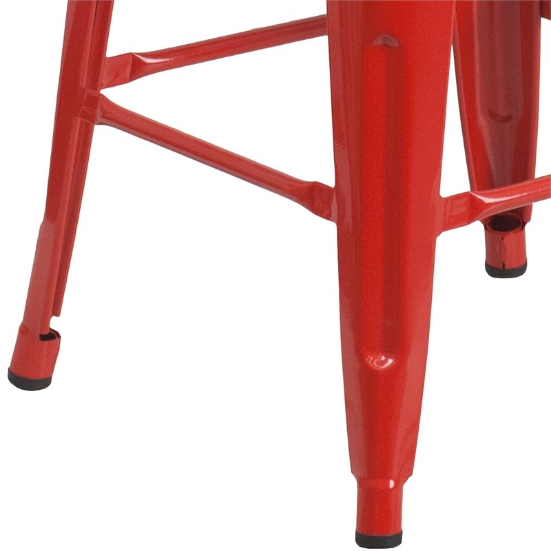 Bowery Hill Metal Bar Stool Chair in Red With Square Seat & Footrest