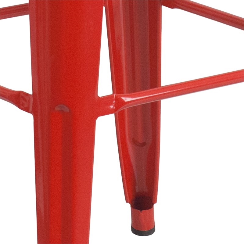 Bowery Hill Metal Bar Stool Chair in Red With Square Seat & Footrest