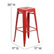 Bowery Hill Metal Bar Stool Chair in Red With Square Seat & Footrest
