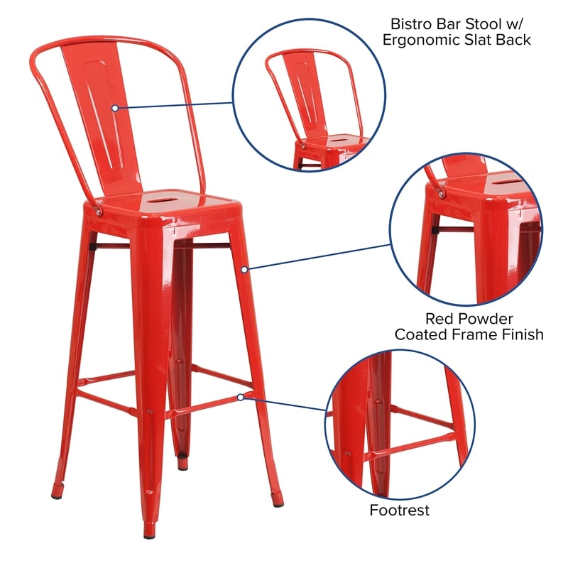 Bowery Hill Metal 30'' Bar Stool in Red