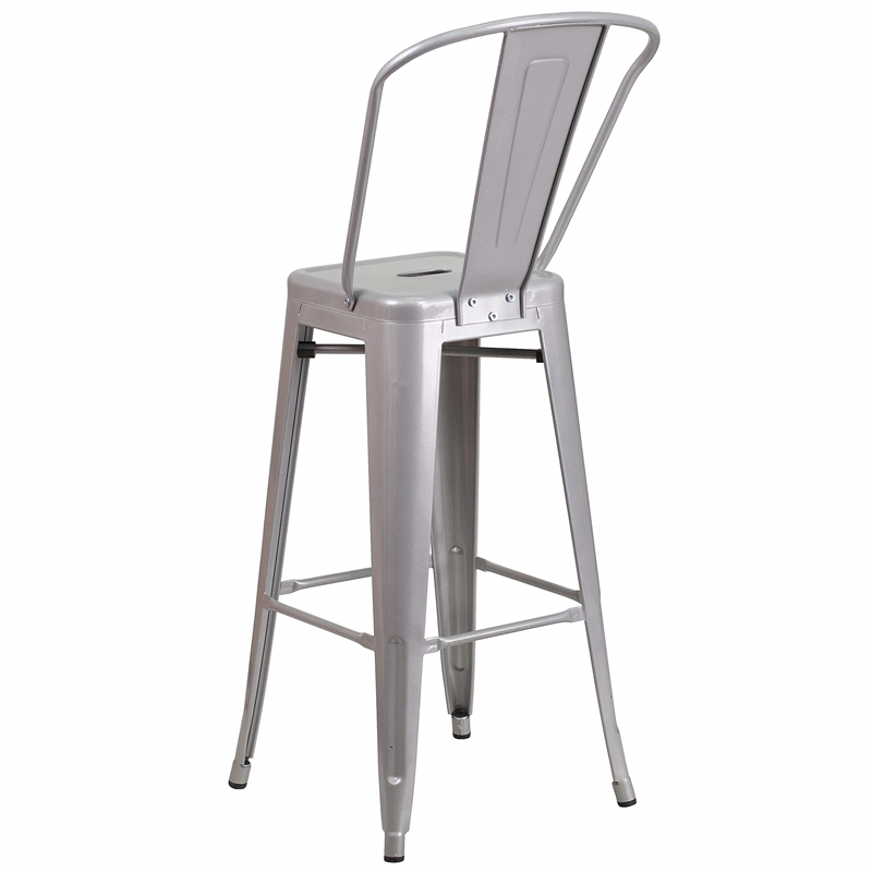 Bowery Hill 30'' Industrial Steel Metal/Plastic Bar Stool in Silver