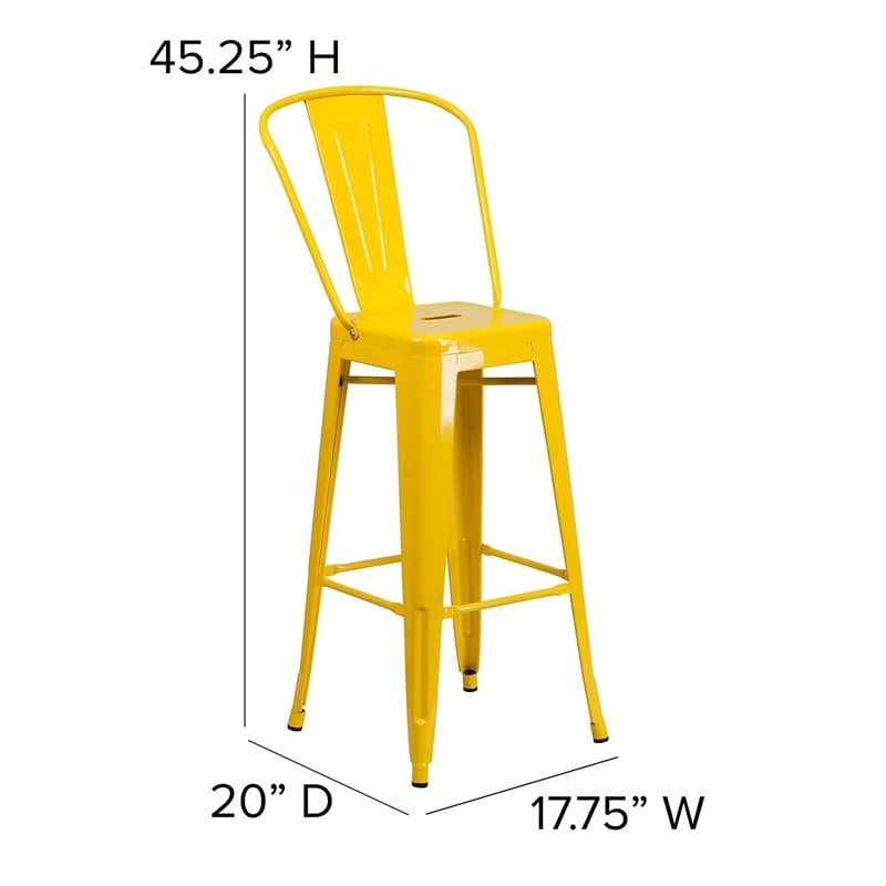 Bowery Hill 30'' Industrial Steel Metal/Plastic Bar Stool in Yellow