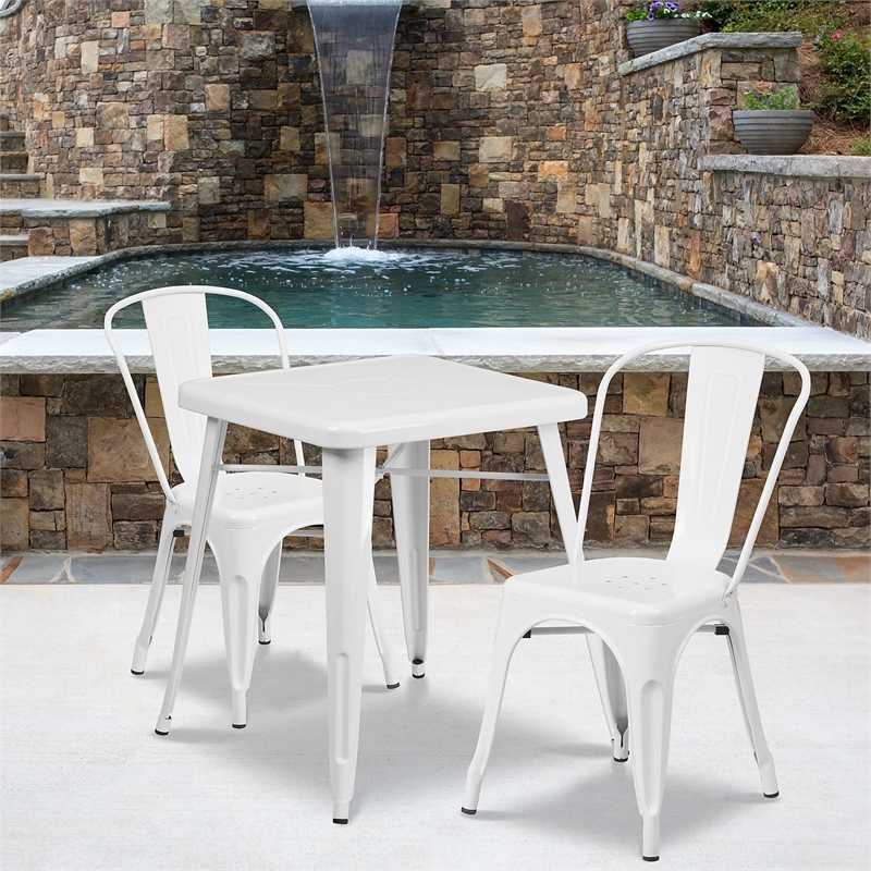 Bowery Hill Metal 3 Piece Bistro Set in White