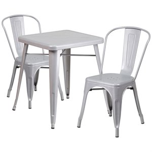 bowery hill metal 3 piece bistro set in silver