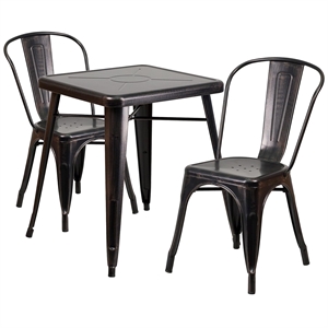 Bowery Hill Metal 3 Piece Bistro Set in Red