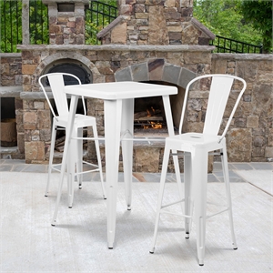 Bowery Hill Metal 3 Piece Bar Table Set in White