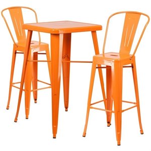 bowery hill metal 3 piece bar table set in orange