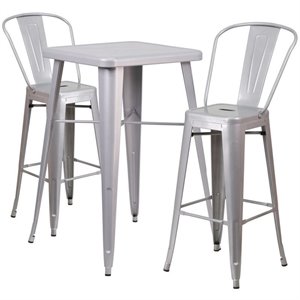 bowery hill metal 3 piece bar table set in silver