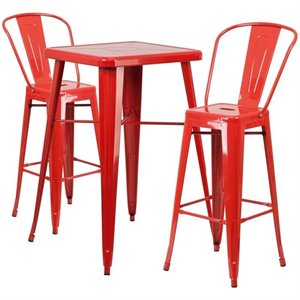 bowery hill metal 3 piece bar table set in red