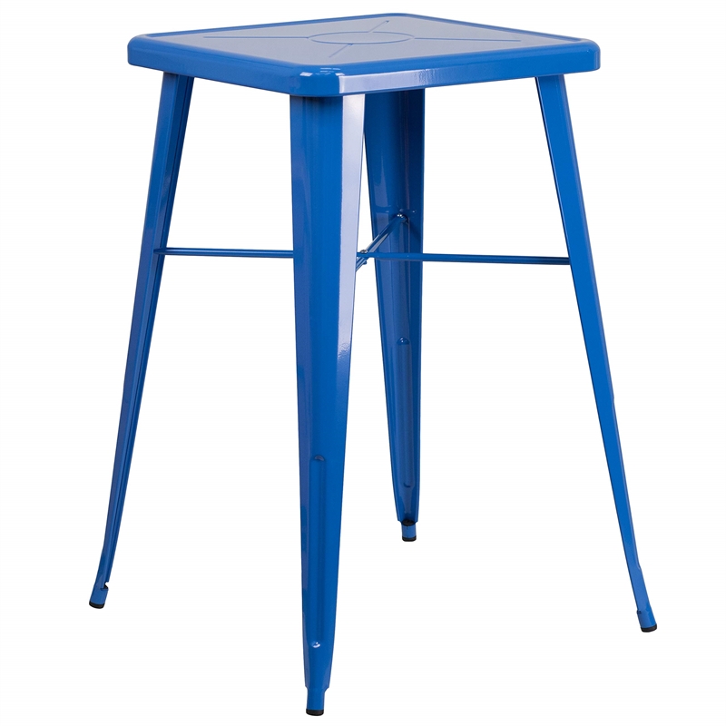 Bowery Hill Metal 3 Piece Bar Table Set in Blue