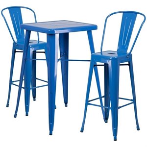 bowery hill metal 3 piece bar table set in blue