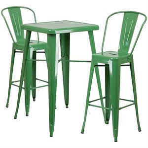 bowery hill metal 3 piece bar table set in green