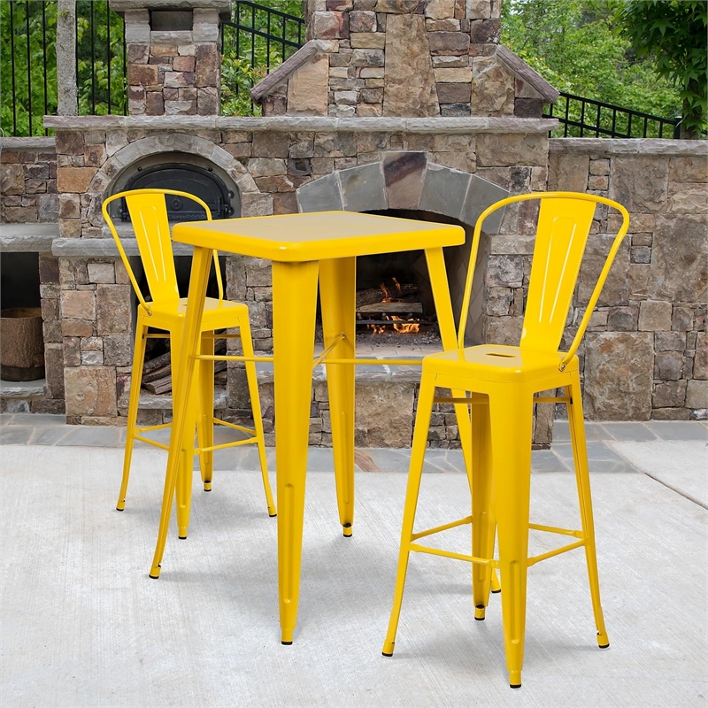 Bowery Hill Metal 3 Piece Bar Table Set in Yellow
