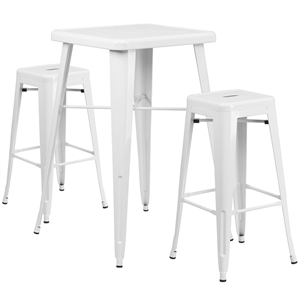 Bowery Hill Metal 3 Piece Bar Table Set in White
