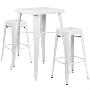 bowery hill metal 3 piece bar table set in white