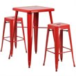 Bowery Hill Metal 3 Piece Bar Table Set in Red