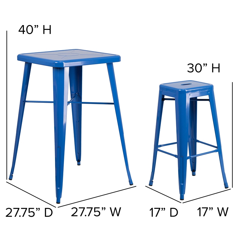 Bowery Hill Metal 3 Piece Bar Table Set in Blue
