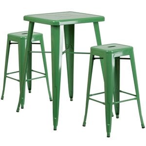 bowery hill metal 3 piece bar table set in green
