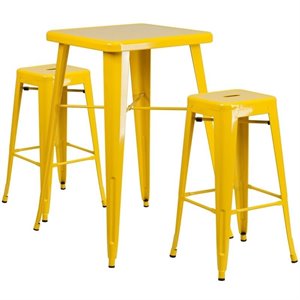 bowery hill metal 3 piece bar table set in yellow