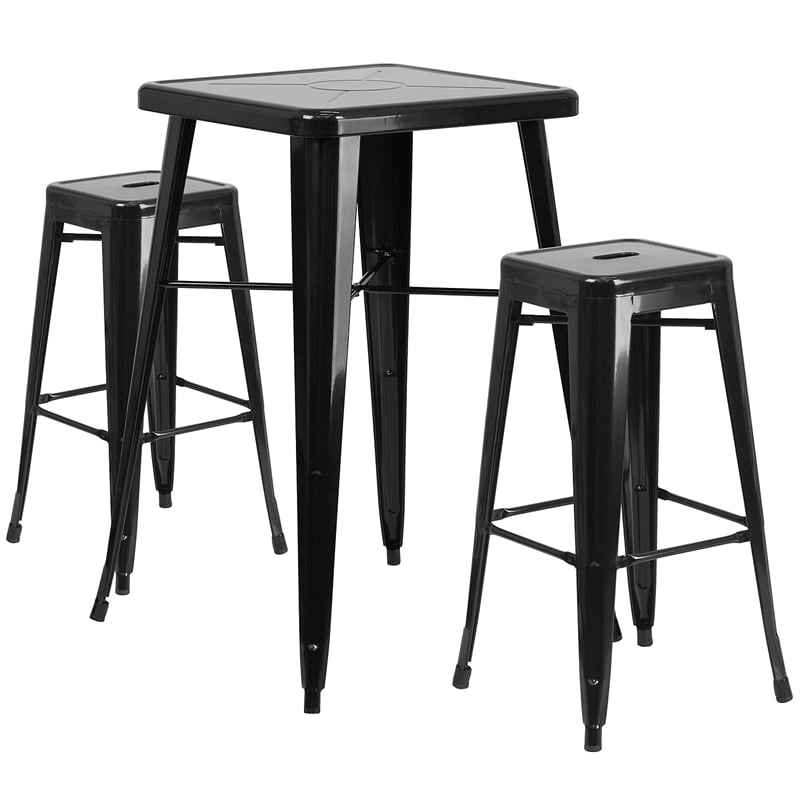Bowery Hill Metal 3 Piece Bar Table Set in Black-Antique Gold