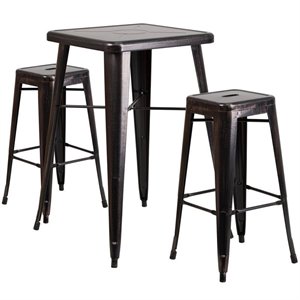 bowery hill metal 3 piece bar table set in black-antique gold