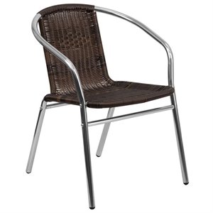 bowery hill aluminum rattan dining chair in dark brown