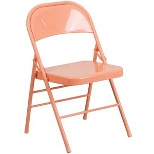 bowery hill metal folding chair in coral
