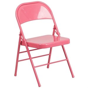 bowery hill metal folding chair in pink