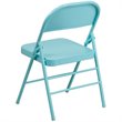 Bowery Hill Contemporary Assembled Metal Folding Chair in Teal