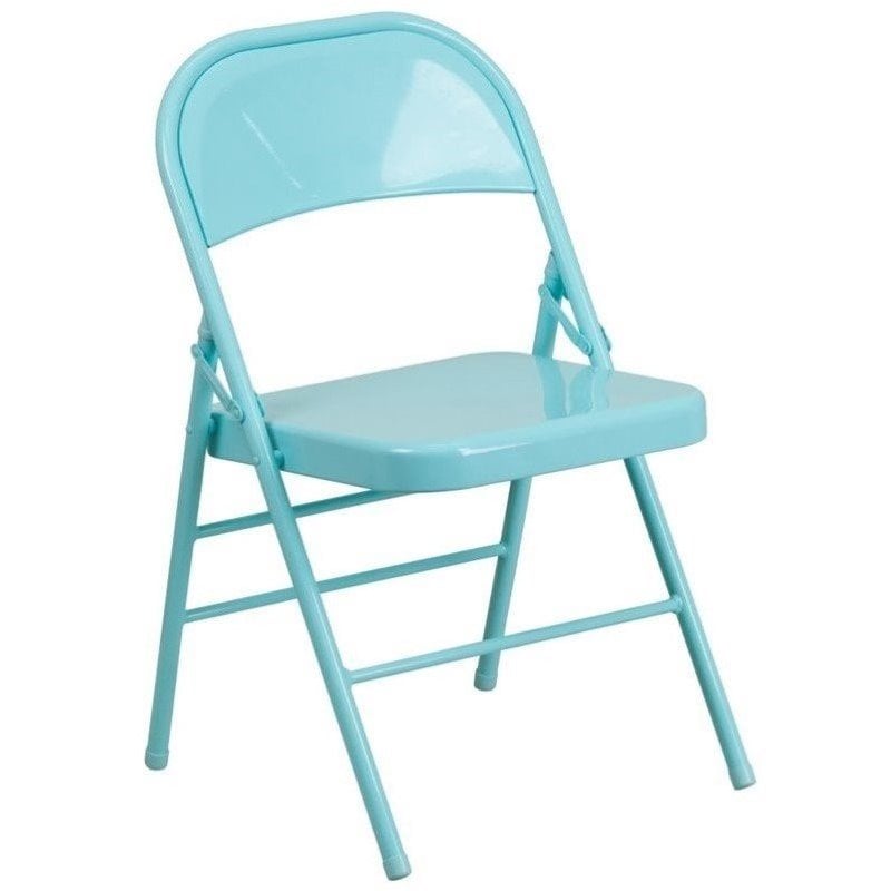 Bowery Hill Contemporary Assembled Metal Folding Chair in Teal