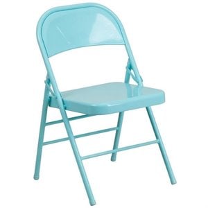 Bowery Hill Contemporary Assembled Metal Folding Chair in Teal