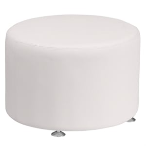 Bowery Hill Leather 24&quot Round Ottoman in White
