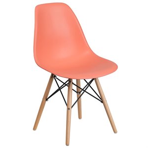 bowery hill plastic chair with wood base in peach
