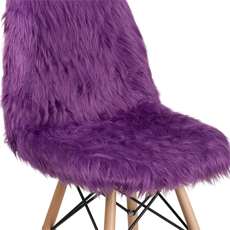 Bowery Hill 18'' Contemporary Fax Fur Fabric/Wood Accent Chair in Purple