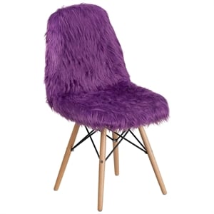 Bowery Hill 18'' Contemporary Fax Fur Fabric/Wood Accent Chair in Purple