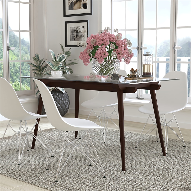 Bowery Hill Rectangular Wood and Glass Top Table in Espresso