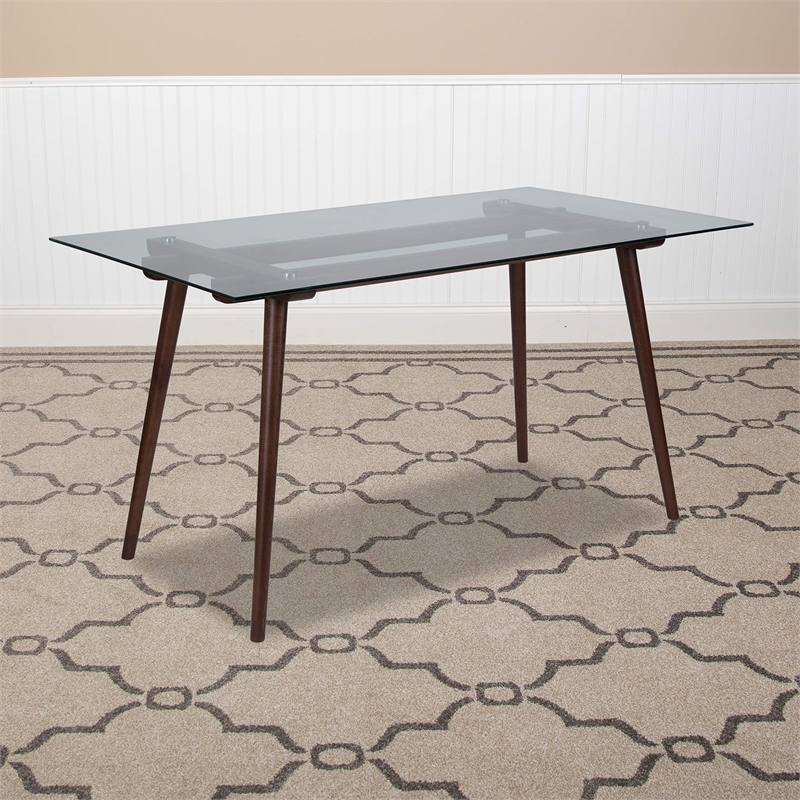 Bowery Hill Rectangular Wood and Glass Top Table in Walnut