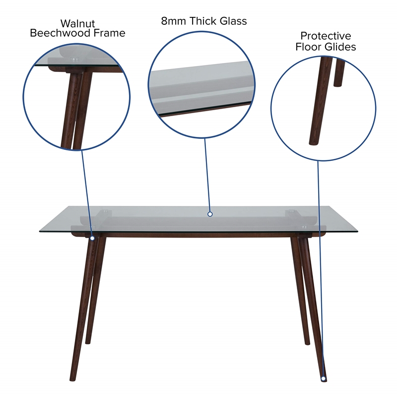 Bowery Hill Rectangular Wood and Glass Top Table in Walnut