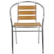 Bowery Hill Aluminum Stack Chair with Slat Teak Back in Silver/Brown