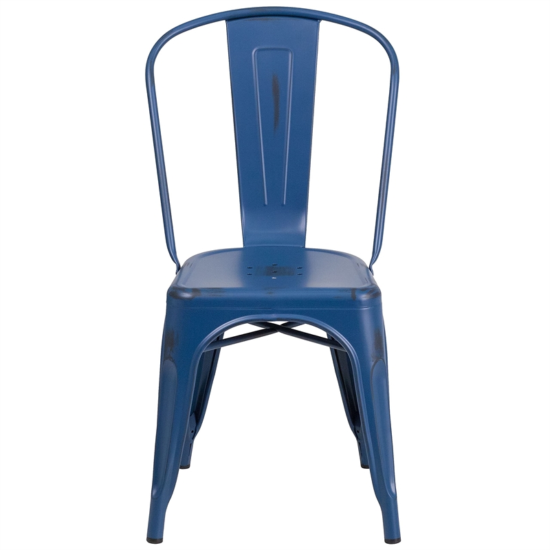 Bowery Hill Distressed Metal Chair In Blue