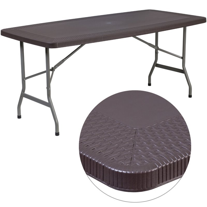 Bowery Hill Plastic Folding Table in Brown