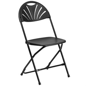 bowery hill contemporary plastic fan back folding chair in black