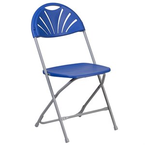 bowery hill plastic fan back folding chair in blue