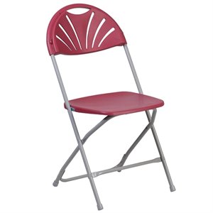 bowery hill plastic fan back folding chair in burgundy