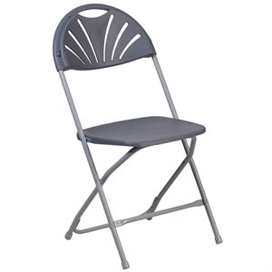 bowery hill plastic fan back folding chair in charcoal
