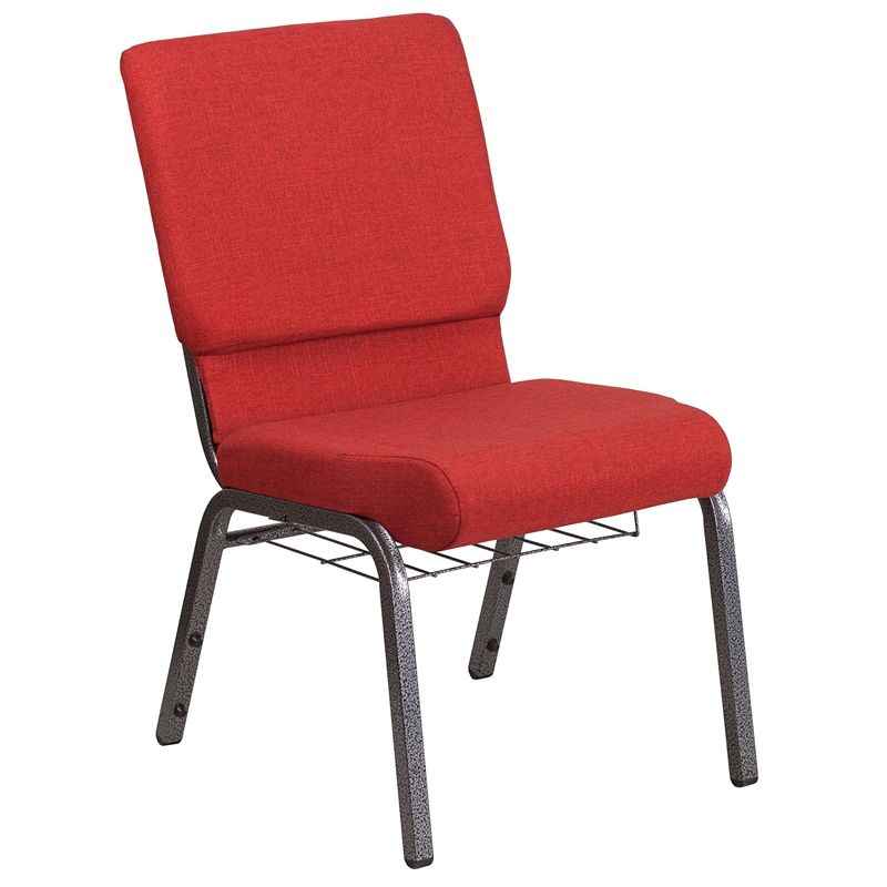 Bowery Hill Fabric Church Chair in Red and Silvervein
