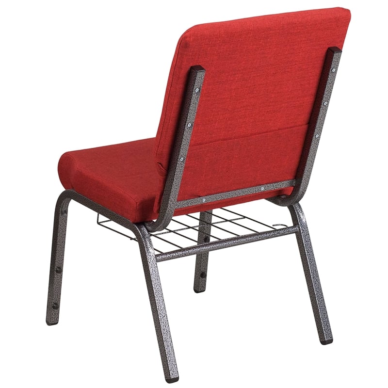 Bowery Hill Fabric Church Chair in Red and Silvervein