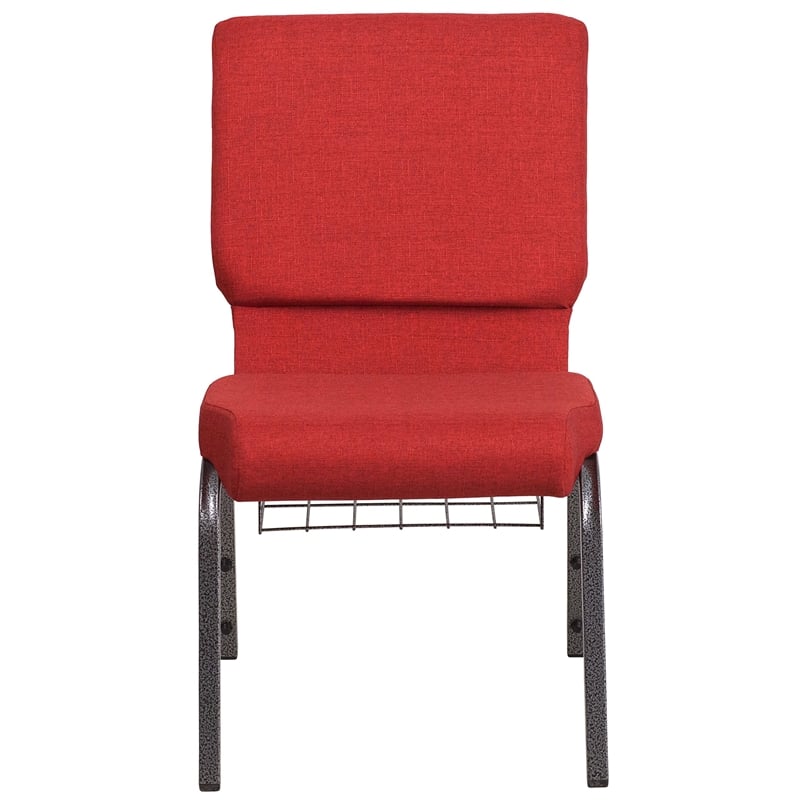Bowery Hill Fabric Church Chair in Red and Silvervein