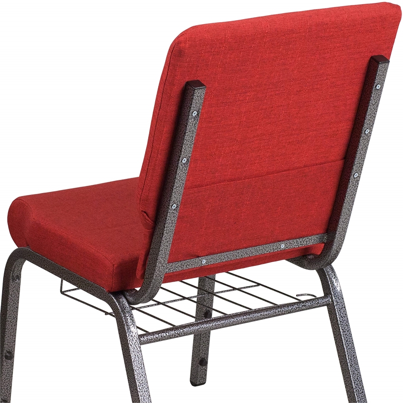 Bowery Hill Fabric Church Chair in Red and Silvervein